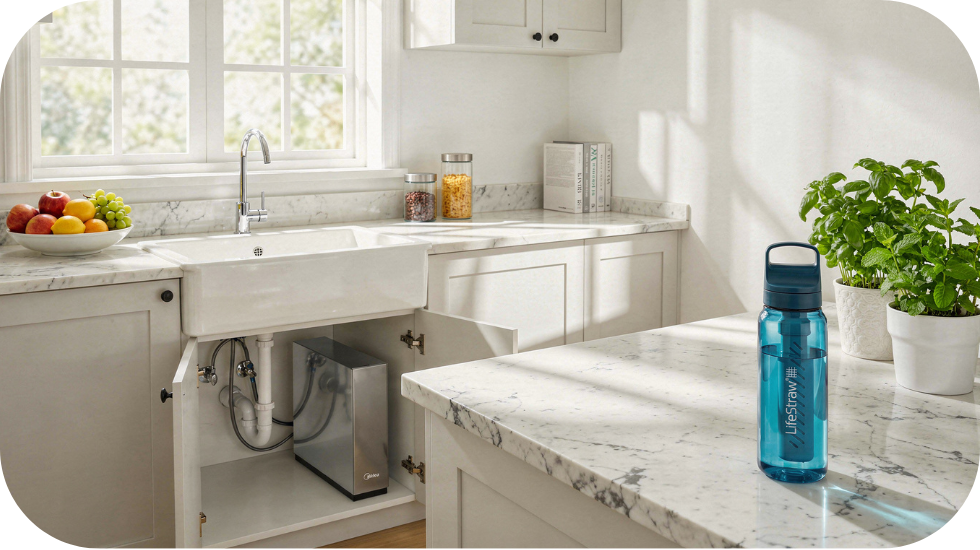 Kuchenny filtr do wody i&nbsp;butelka z&nbsp;filtrem zamiast butelek z&nbsp;kaucją